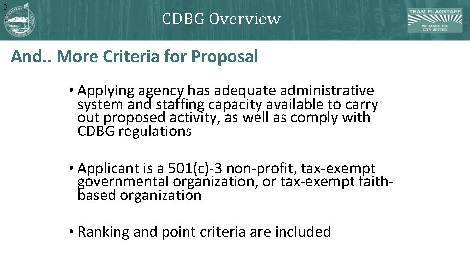 3 0 CDBG Overview And. . More Criteria for Proposal • Applying agency has