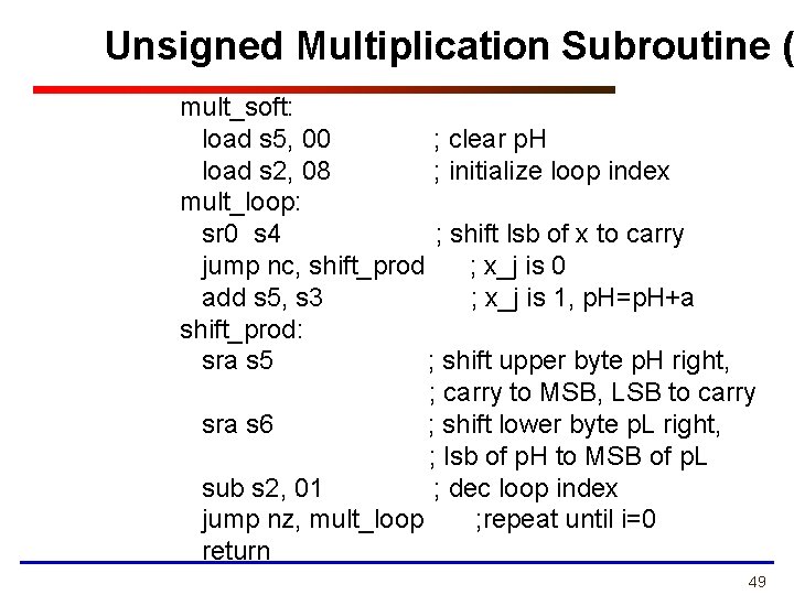 Unsigned Multiplication Subroutine ( mult_soft: load s 5, 00 ; clear p. H load