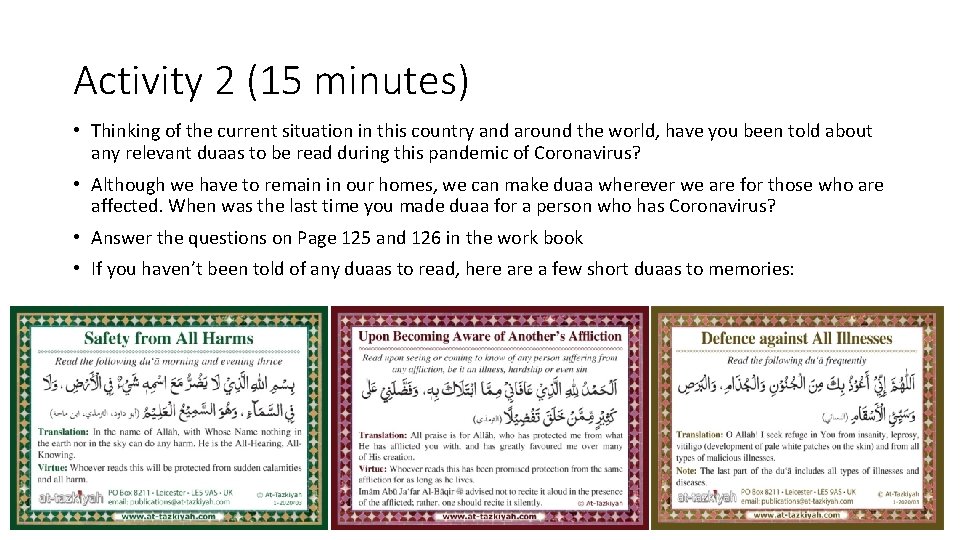 Activity 2 (15 minutes) • Thinking of the current situation in this country and