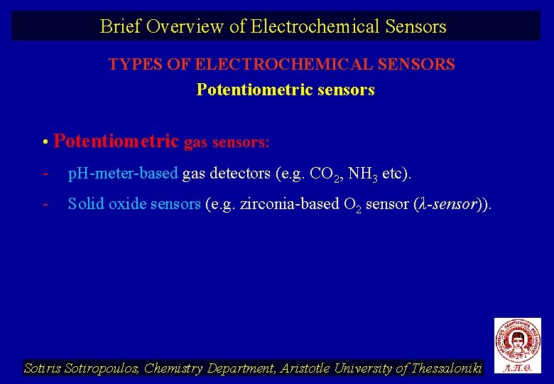 Brief Overview of Electrochemical Sensors TYPES OF ELECTROCHEMICAL
