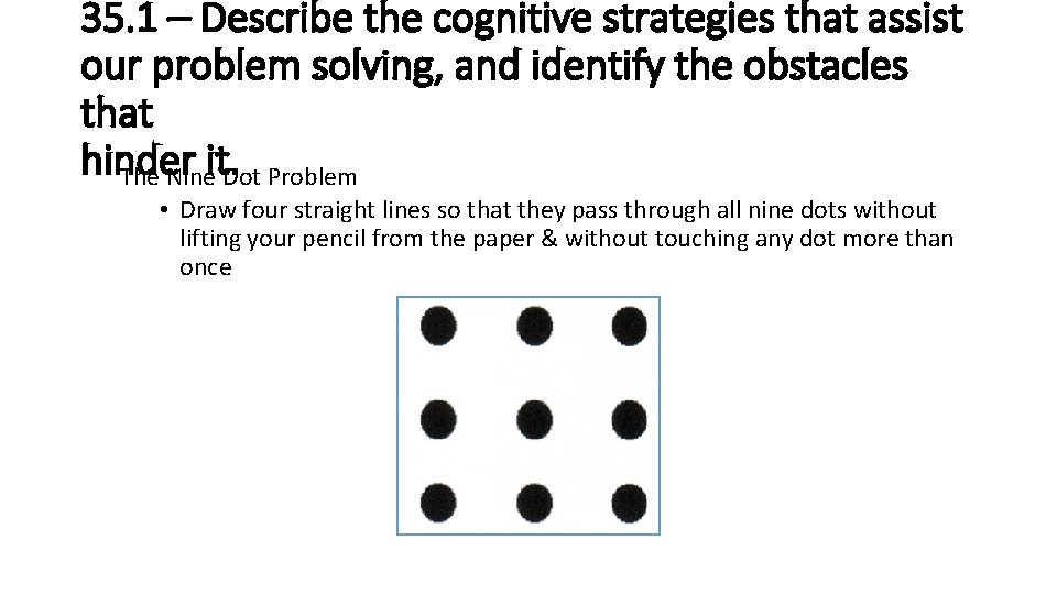 35. 1 – Describe the cognitive strategies that assist our problem solving, and identify