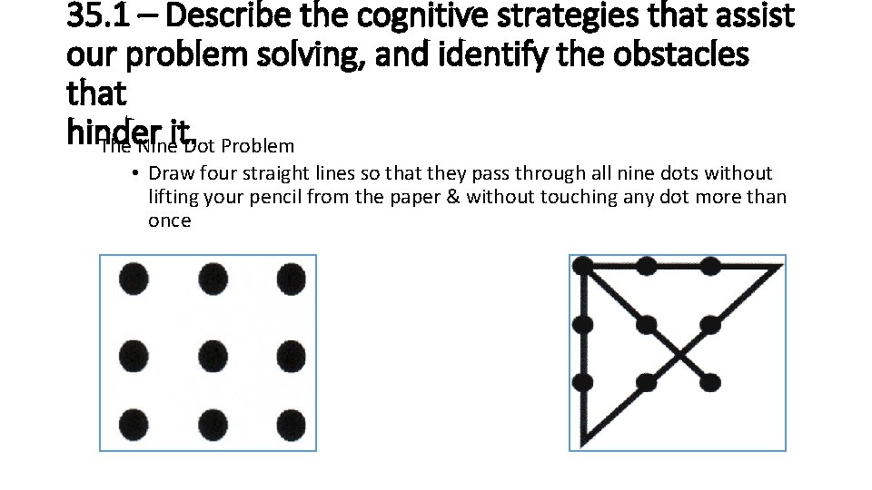 35. 1 – Describe the cognitive strategies that assist our problem solving, and identify