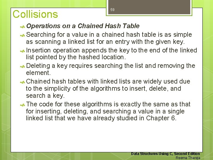 Collisions 59 Operations on a Chained Hash Table Searching for a value in a