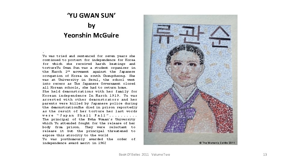 ‘YU GWAN SUN’ by Yeonshin Mc. Guire. Yu was tried and sentenced for seven