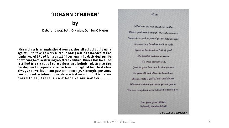 ‘JOHANN O’HAGAN’ by Deborah Cross, Patti O’Hagan, Damien O Hagan • Our mother is