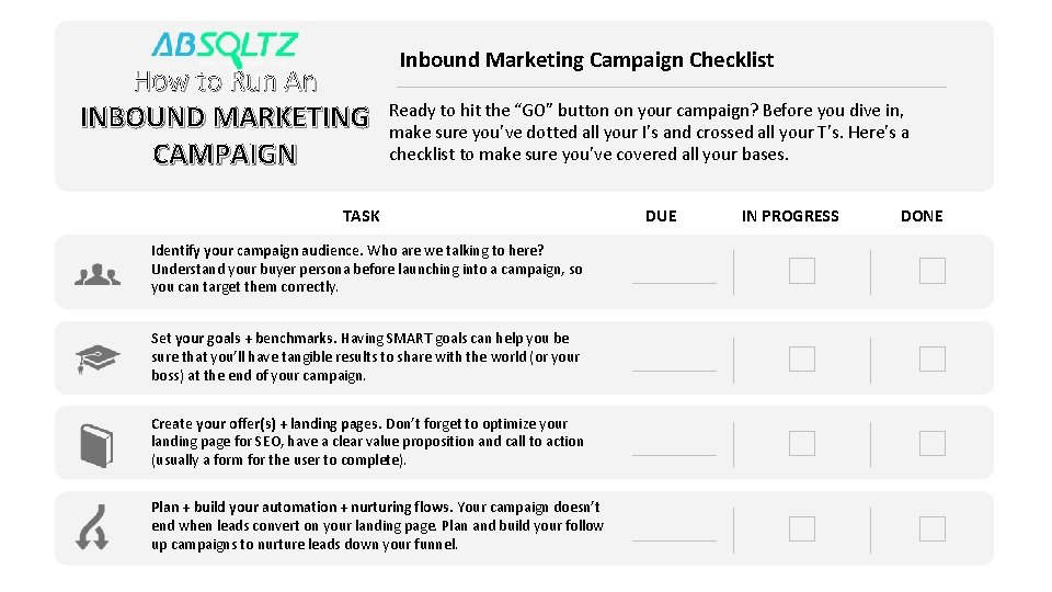 How to Run An INBOUND MARKETING CAMPAIGN Inbound Marketing Campaign Checklist Ready to hit