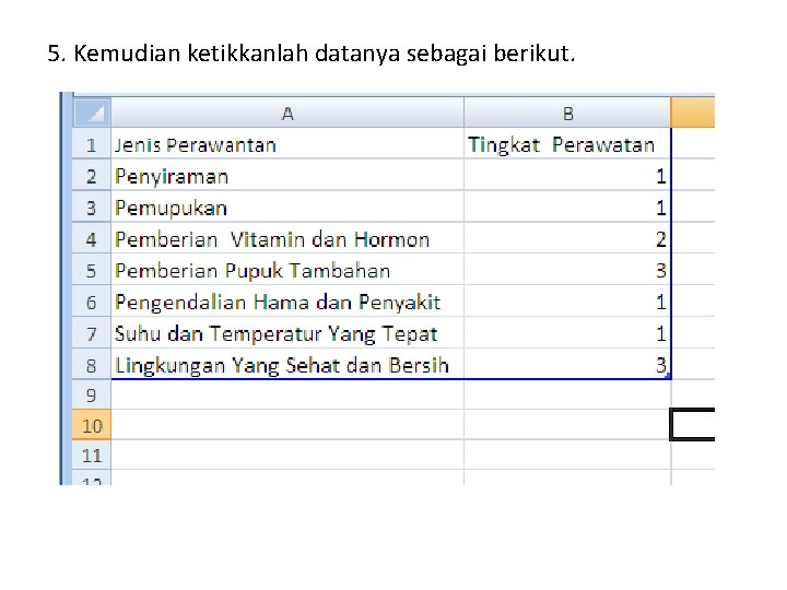 5. Kemudian ketikkanlah datanya sebagai berikut. 
