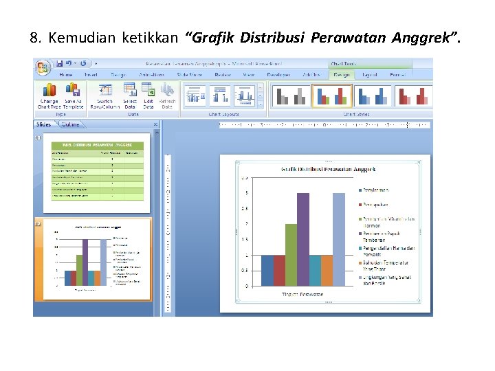 8. Kemudian ketikkan “Grafik Distribusi Perawatan Anggrek”. 