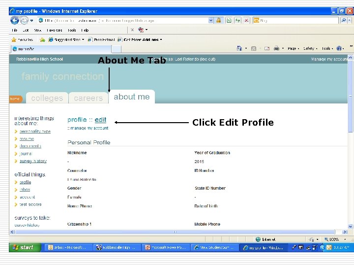 About Me Tab Click Edit Profile 