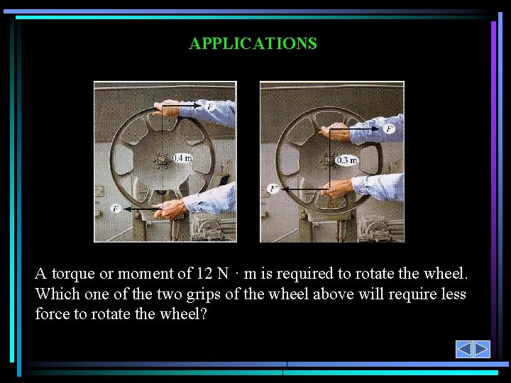 APPLICATIONS A torque or moment of 12 N · m is required to rotate