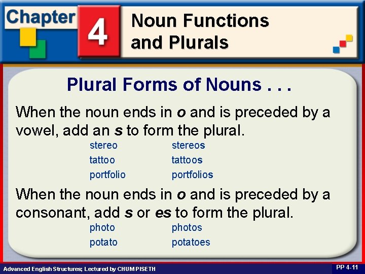 Noun Functions and Plurals Plural Forms of Nouns. . . When the noun ends