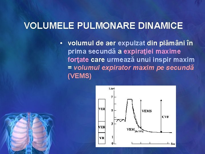 VOLUMELE PULMONARE DINAMICE • volumul de aer expulzat din plămâni în prima secundă a