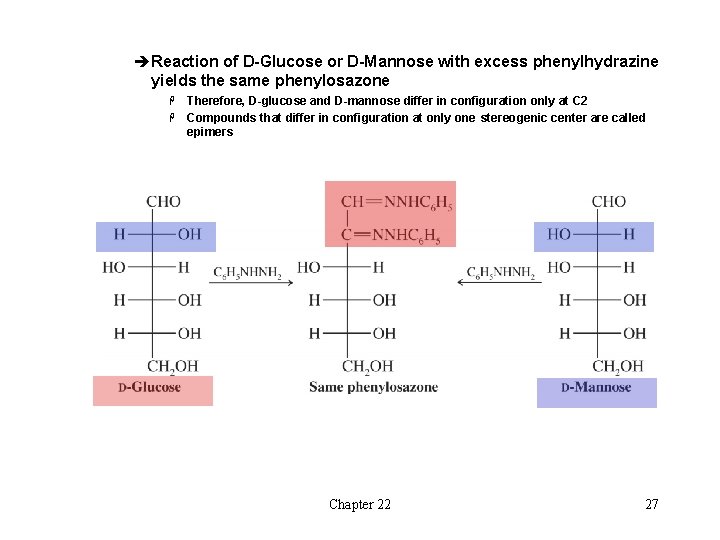 èReaction of D-Glucose or D-Mannose with excess phenylhydrazine yields the same phenylosazone Therefore, D-glucose
