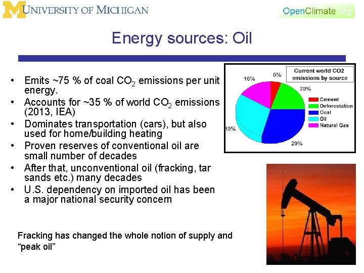 Energy sources: Oil • Emits ~75 % of coal CO 2 emissions per unit