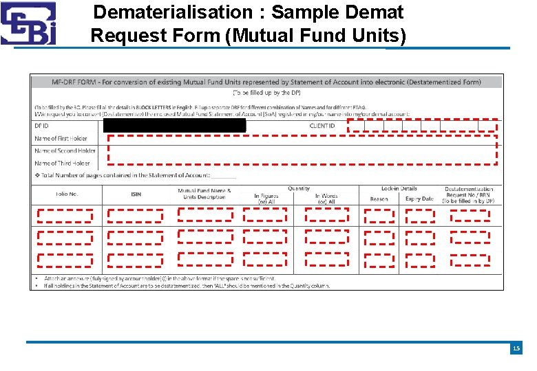 Dematerialisation : Sample Demat Request Form (Mutual Fund Units) 15 