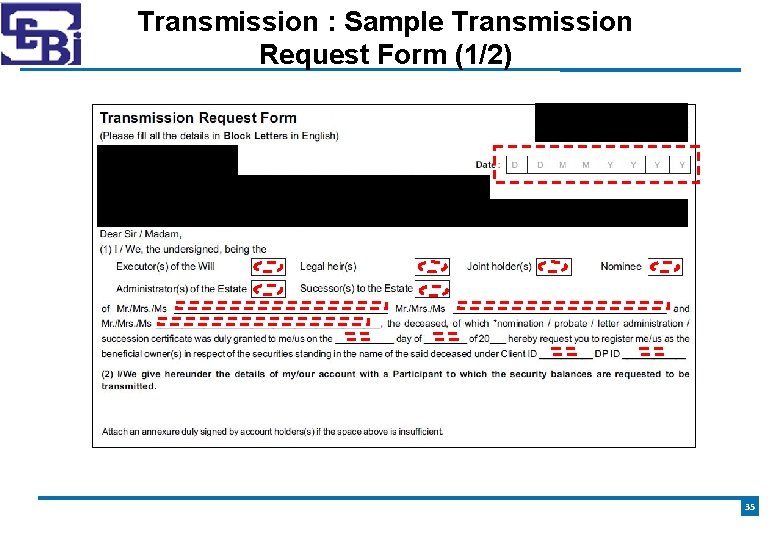 Transmission : Sample Transmission Request Form (1/2) 35 
