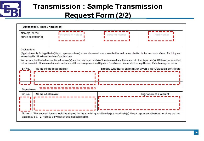 Transmission : Sample Transmission Request Form (2/2) 36 