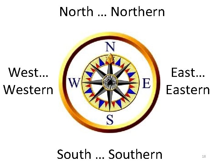North … Northern West… Western East… Eastern South … Southern 18 
