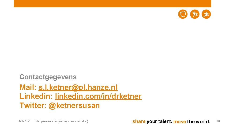 Contactgegevens Mail: s. l. ketner@pl. hanze. nl Linkedin: linkedin. com/in/drketner Twitter: @ketnersusan 4 -3