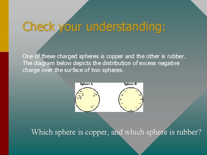 Check your understanding: One of these charged spheres is copper and the other is