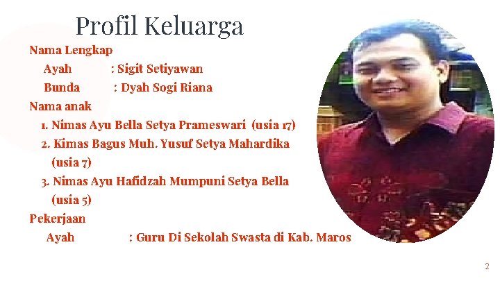 Profil Keluarga Nama Lengkap Ayah : Sigit Setiyawan Bunda : Dyah Sogi Riana Nama