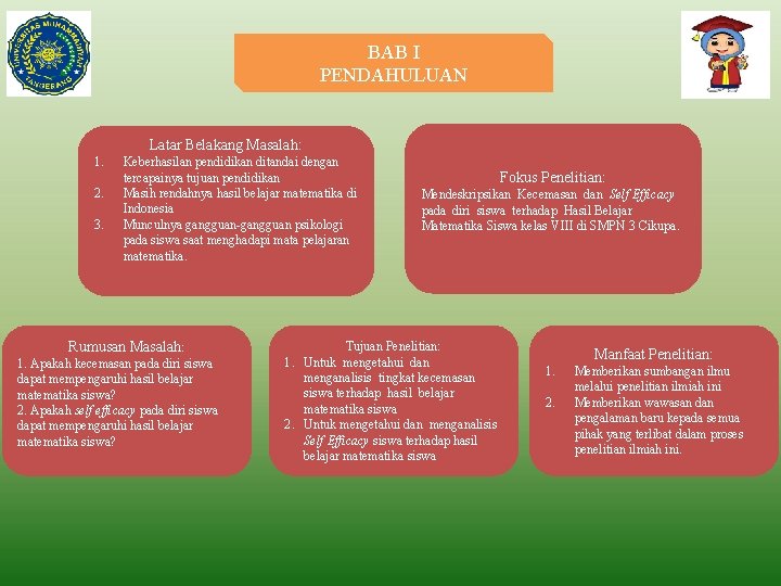 BAB I PENDAHULUAN Latar Belakang Masalah: 1. 2. 3. Keberhasilan pendidikan ditandai dengan tercapainya