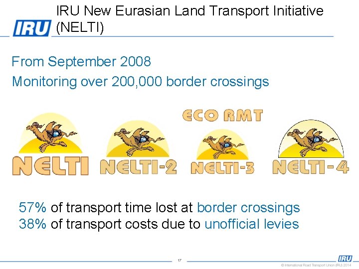 IRU New Eurasian Land Transport Initiative (NELTI) From September 2008 Monitoring over 200, 000