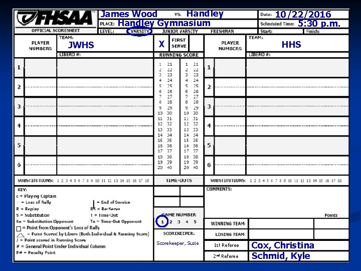 Handley James Wood Handley Gymnasium Entering Headings X JWHS 10/22/2016 5: 30 p. m.