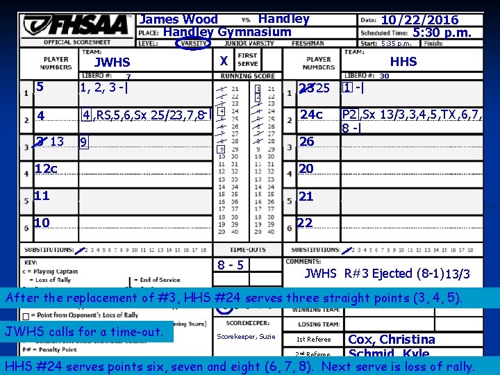 Handley James Wood Handley Gymnasium Entering Headings X JWHS 7 10/22/2016 5: 30 p.