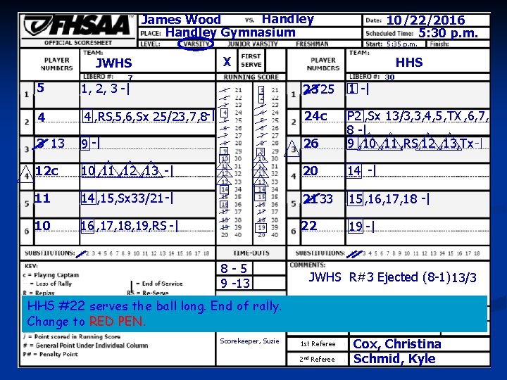 Handley James Wood Handley Gymnasium Entering Headings X JWHS 7 10/22/2016 5: 30 p.