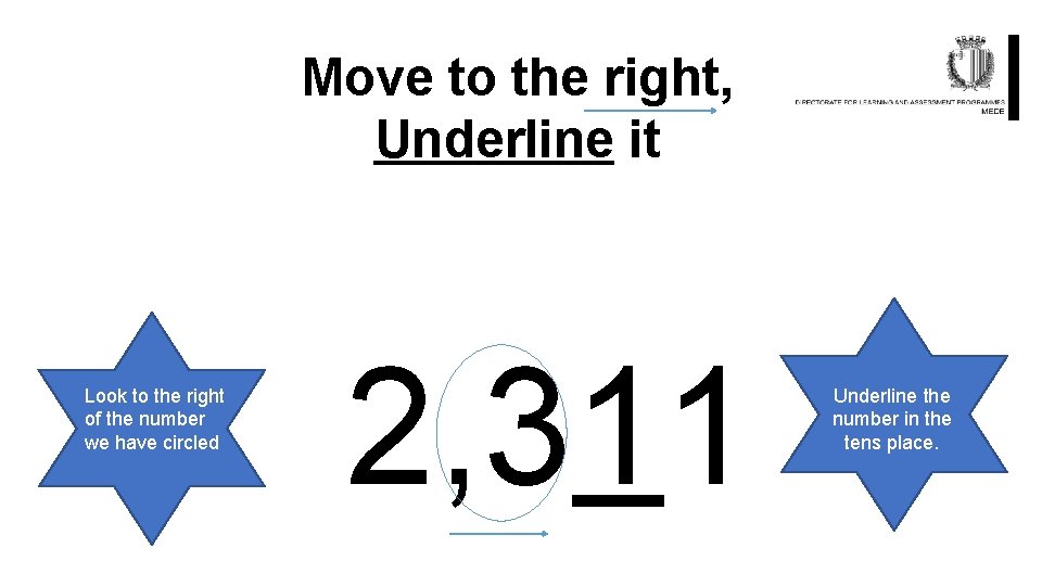 Move to the right, Underline it Look to the right of the number we