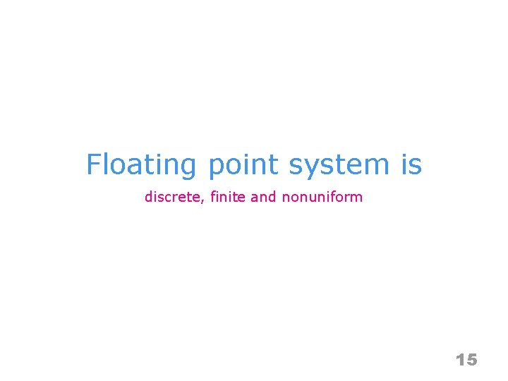 Floating point system is discrete, finite and nonuniform 15 