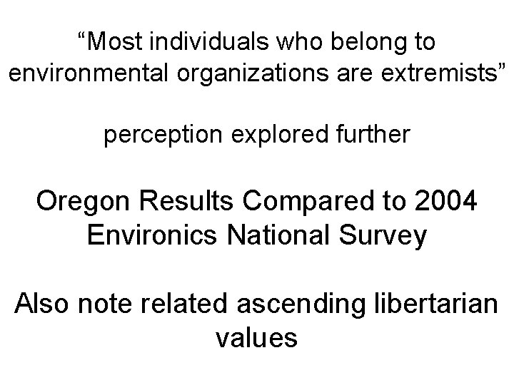 “Most individuals who belong to environmental organizations are extremists” perception explored further Oregon Results