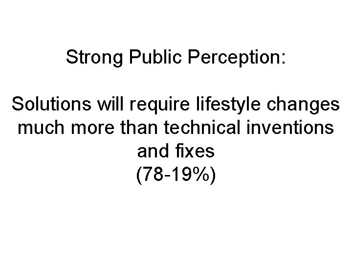 Strong Public Perception: Solutions will require lifestyle changes much more than technical inventions and