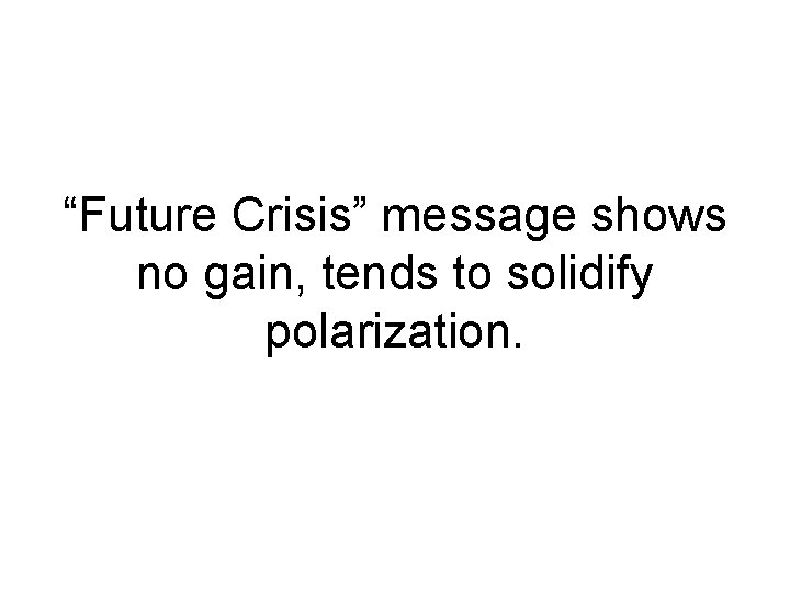 “Future Crisis” message shows no gain, tends to solidify polarization. 