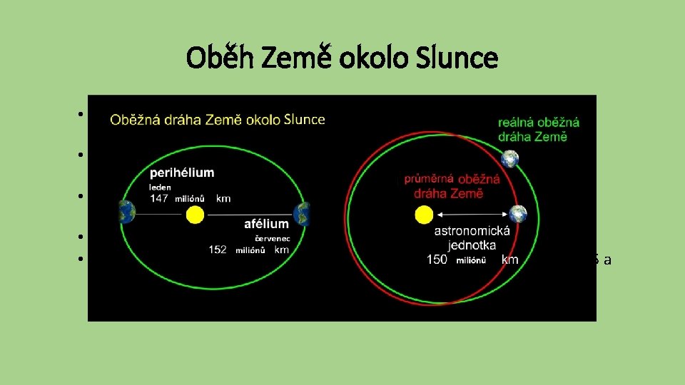Oběh Země okolo Slunce • Země obíhá po eliptické dráze kolem Slunce ve směru: