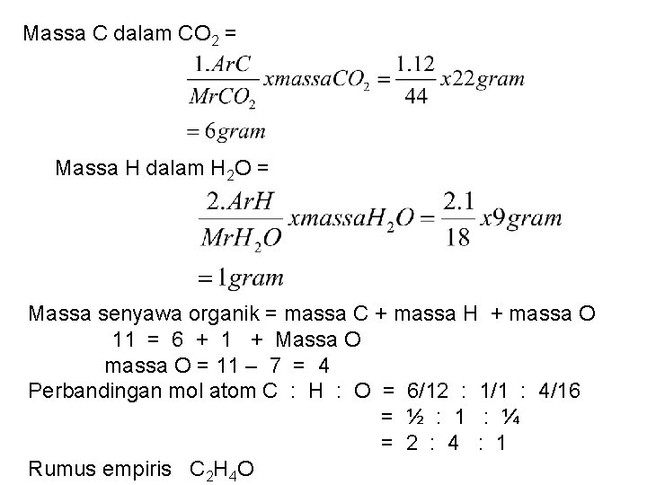 Massa C dalam CO 2 = Massa H dalam H 2 O = Massa