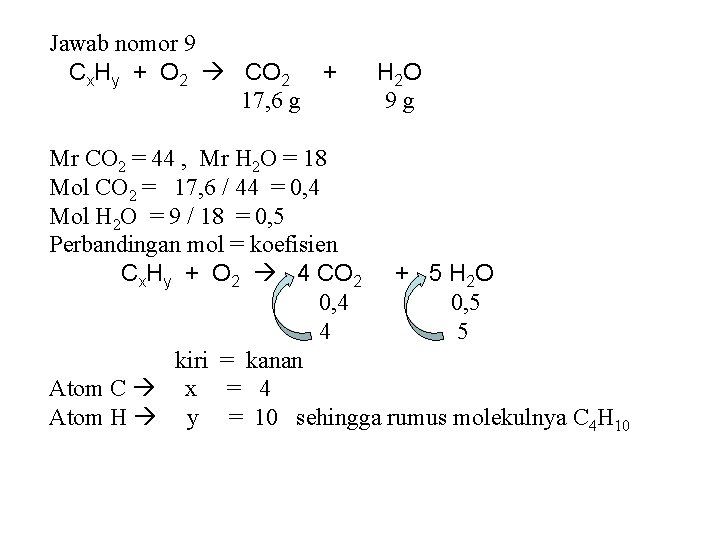 Jawab nomor 9 Cx. Hy + O 2 CO 2 + 17, 6 g