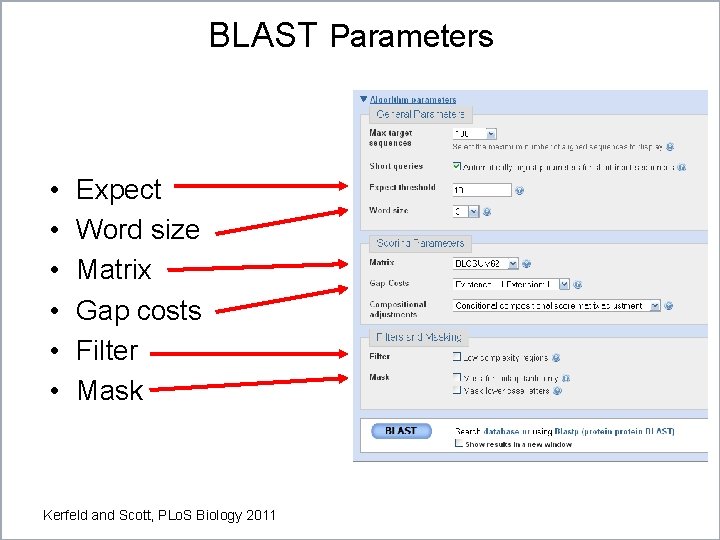 BLAST Parameters • • • Expect Word size Matrix Gap costs Filter Mask 17