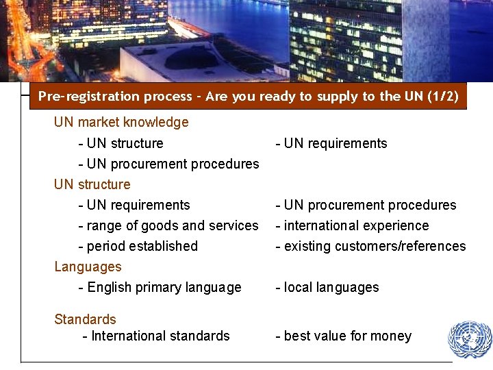 Pre-registration process – Are you ready to supply to the UN (1/2) UN market