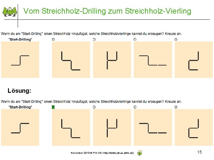 Vom Streichholz-Drilling zum Streichholz-Vierling Lösung: November 2013 © PIK AS (http: //www. pikas. dzlm.