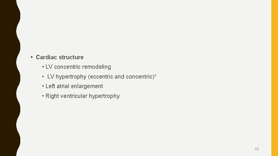  • Cardiac structure • LV concentric remodeling • LV hypertrophy (eccentric and concentric)*