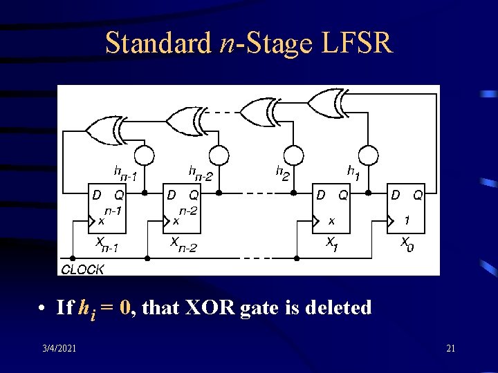 Standard n-Stage LFSR • If hi = 0, that XOR gate is deleted 3/4/2021