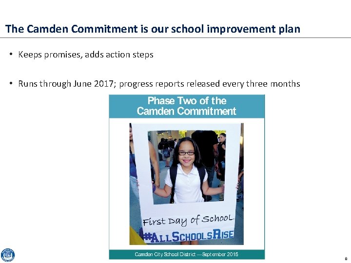 The Camden Commitment is our school improvement plan • Keeps promises, adds action steps