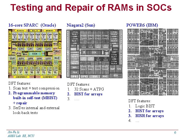 Testing and Repair of RAMs in SOCs 16 -core SPARC (Oracle) Niagara 2 (Sun)