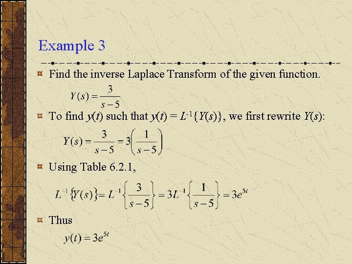 Example 3 Find the inverse Laplace Transform of the given function. To find y(t)