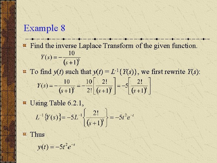 Example 8 Find the inverse Laplace Transform of the given function. To find y(t)