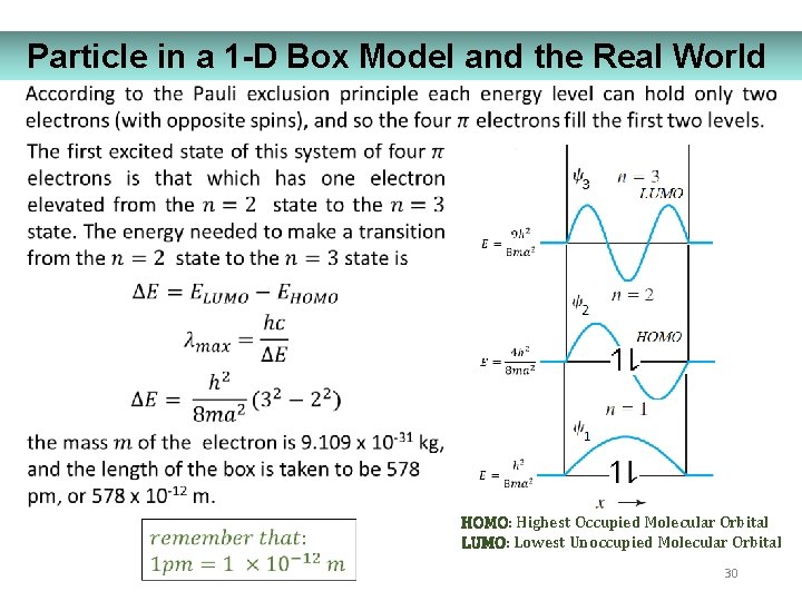 Particle in a 1 -D Box Model and the Real World HOMO: Highest Occupied