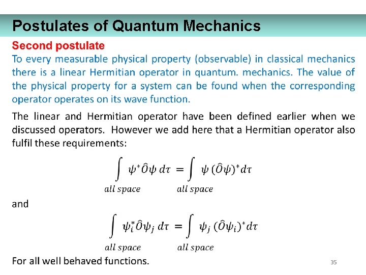 Postulates of Quantum Mechanics 35 