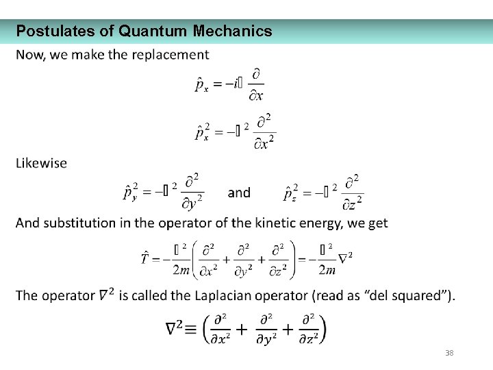 Postulates of Quantum Mechanics 38 